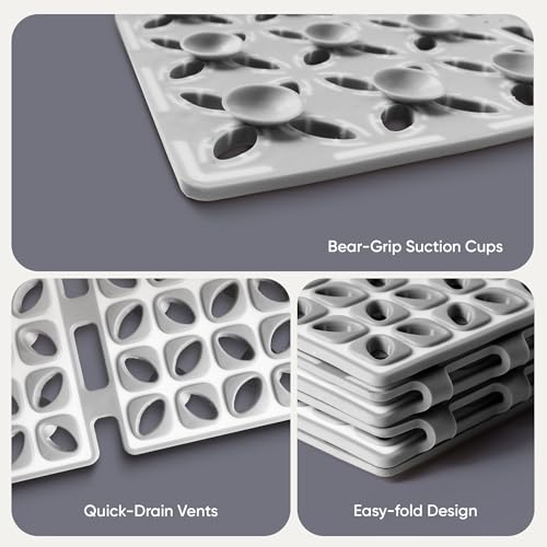 Image of Frido Anti-Slip Bath Mat With Dense Suction Cups | Quick-Drain Design for Faster Drying | Helps Prevent Mould Buildup | PVC Shower Mat For Wet Bathroom Floors | 80x40 cm Rectangular Shape | Slate Grey