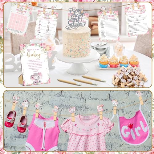 Image of Patelai 321 Pcs Elephant Themed Baby Shower Decorations It's a Girl Pink Baby Shower Games 5 Set for Pink Elephant Theme Gender Reveal Girls Birthday Party Decorations Supplies