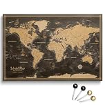 Personalized Push Pin World Map on Cotton Canvas, Travel Tracker with 100 Pins, Custom Wall Decor to Mark Travels, Ready to Hang (Design 4, 70 x 50 cm)