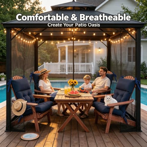 Image of QILLOWAY Outdoor Rocking Chair Cushions Set of 4, 100% Polyester Waterproof Patio Rocking Chair Cushion, High Back Weatherproof Chair Pad for Adirondack & Outdoor Furniture, Navy