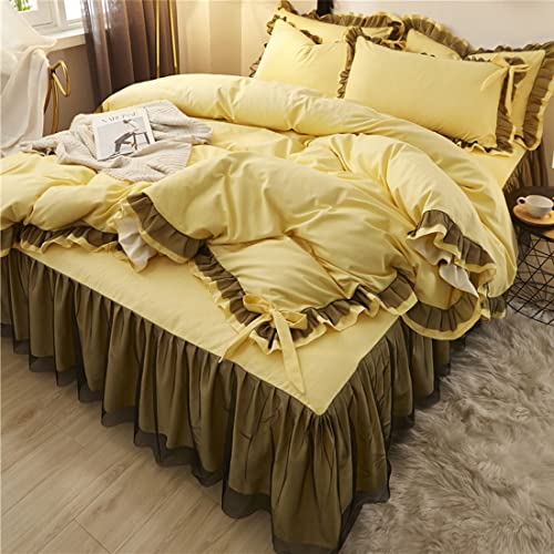 Couverture de couette haut de gamme couleur solide avec jupe de lit raffinée