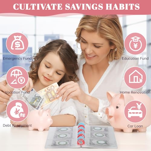 ONEDONE 52 Week Money Saving Challenge Binder 8 Rings Savings Challenge Book with Cash Envelopes Portable Money Saving Binder to Save $1430 $2,600 $5,200 Blue Whale - Thumbnail 5