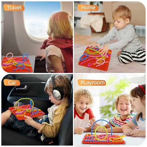Sensorik Spielzeug Activity Board 5.7×5.7 Inch, Silikon Sensory Toys Fidget Spiel Zur Autismus, Stress, ADHD, Anxiety Spiele Play Toy Für Kinder ab 3 Jahr & Erwachsene, zum 11 Schnüren(Rot)