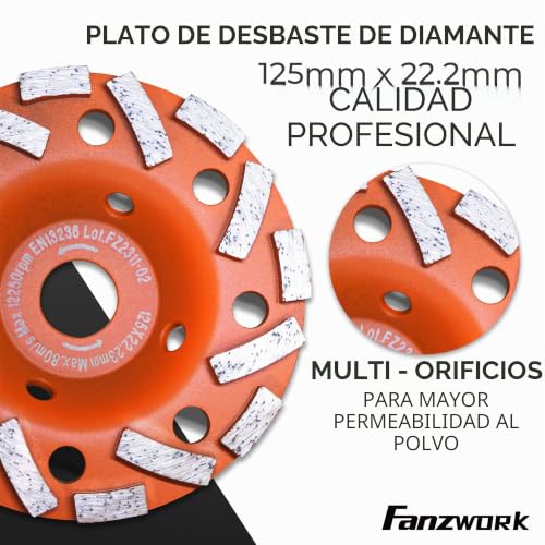 Miniatura 2 de Fanzwork Cubierta De Aspiración Para Amoladora Angular Incl. Disco De Diamante De 125 Mm, Cepillos Intercambiables, Compatible En Un 99 De Forma Universal, Anillo Adaptador Reforzado, Adaptador M14