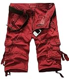 XueYin Men's Multi-Pocket Three-Quarters Cargo Shorts Loose Slim Fit(Red,32 Size)¡­