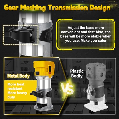 Cordless Router Compatible with Dewalt 18V Battery, 800W Brushless Wood Palm Router Trimmer with 6 Speed, Straight Guide, 12 Milling Bits, for Woodworking (No Battery) 6 Cordless Router Compatible with Dewalt 18V Battery, 800W Brushless Wood Palm Router Trimmer with 6 Speed, Straight Guide, 12 Milling Bits, for Woodworking (No Battery) - Image 6
