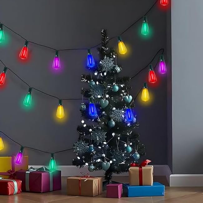 LED Outdoor String Lights Waterproof 50FT Christmas Patio Lights with 27 ST38 Shatterproof Multicolor Bulbs(2 Spare), Connectable Outside Hanging Christmas Lights for Backyard Yard Gazebo Porch Party