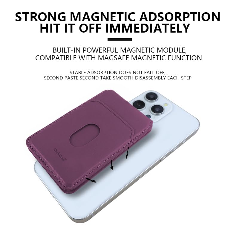 Image of ClickCaseBifold MagSafe Wallet, Minimalist Wallet with Stand, Magnetic Closure Wallet for iPhone 16 /15 /14 /13 /12 Series, Card Holder, Vegan Leather (Purple)