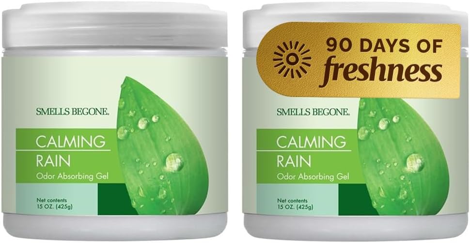 - 15oz Gel Odor Eliminator - Absorb & Remove Tough Odors in Pet Areas, Bathrooms, Basements, Garage, Cars, RVs & Boats - Eliminate Odors Quickly (2-Pack, Calming Rain)