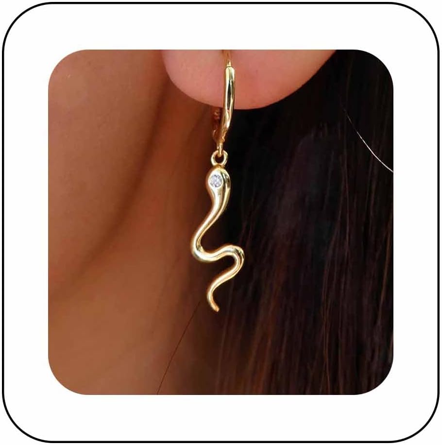 Gothic Snake Drop Hoop Earrings Cz Snake Dangle Earrings Punk Gold Serpent Earrings Animal Snake Earrings Jewelry for Women