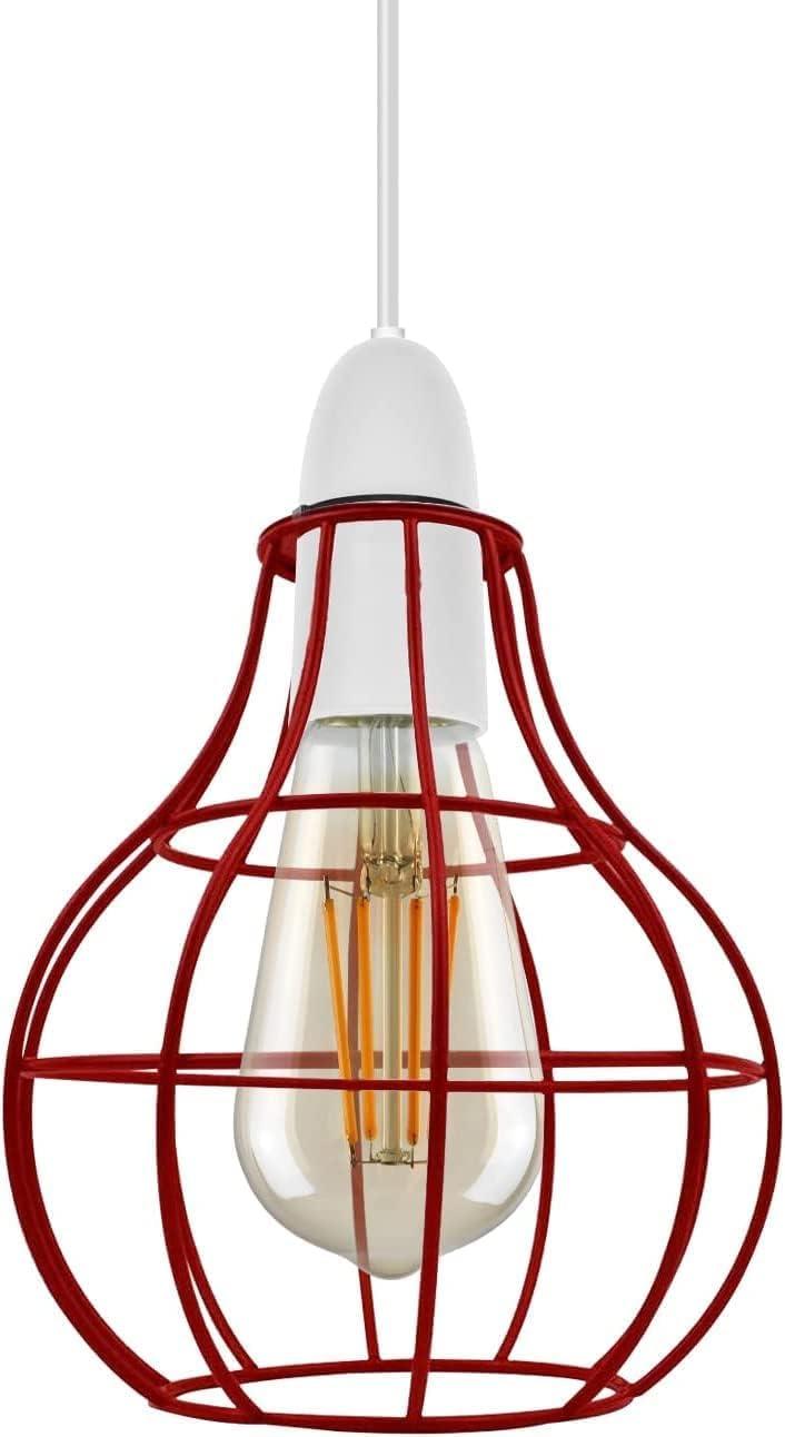 Retro Style Red Metal Ceiling Light Shade, Pendant Lights, Home Décor & Improvement Essential, 16 cm Shade Industrial Pendant Lamp, Easy Fit Hanging Lampshade for Living Room, Bedroom — image 1