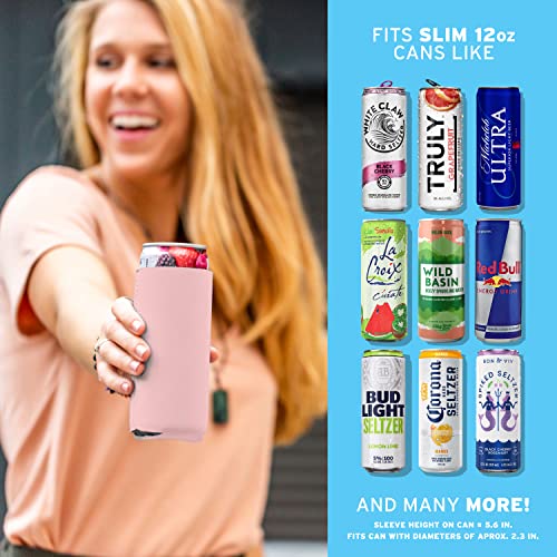 Image of Slim Can Cooler Sleeves (30-Pack) Soft Insulated Slim Can Koolie for White Claw Seltzer & Slim Beer - HTV Blanks for Vinyl Projects - Skinny Can Koolies Bulk - Tall Can Coolies for Slim Cans (Blush)