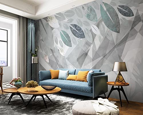 Papel Pintado Hojas Botánicas Retro Geométricas Minimalistas Modernas Mural No Tejido Sala De Estar Dormitorio Papel Tapiz Decoración De Pared 400Cm(W)*280Cm(H)