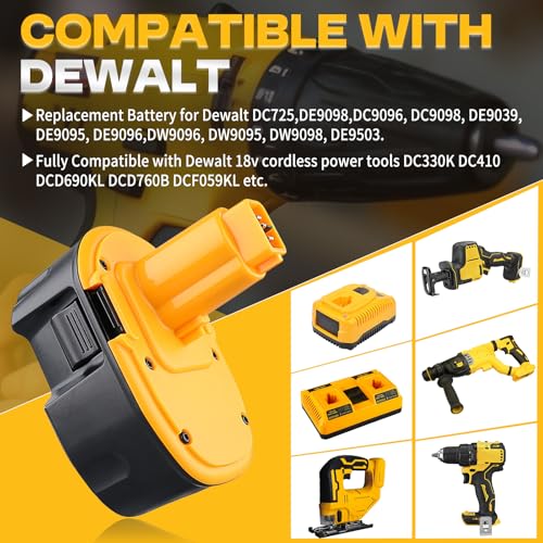 Image of DC9096 6.0Ah 18V Replacement for Dewalt Batteries Ni-MH Compatible with Dewalt 18V Battery DC9098 DC9099 DW9095 DW9096 DW9098 Cordless Power Tools (2PACK)