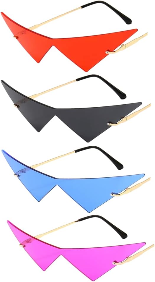 gofidin Triangle Sunglasses Women Fashion Oversized One Piece Rimless Sunglasses Vintage Hip Hop Eyewear 4 Pairs,Black,One Size, Black, Free size