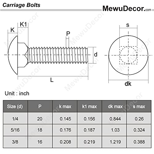 Image of 1 /2-13 x 5 Carriage Bolts, Stainless Steel 18-8 (304), Round Head, Square Neck, Fully Threaded, 5 PCS