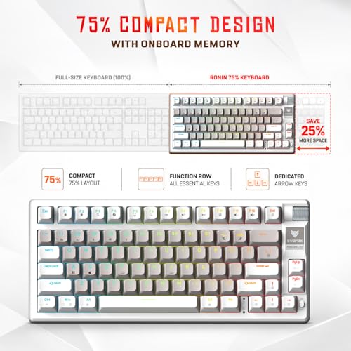 EvoFox Ronin Wireless 75% Mechanical Keyboard, White - Image 6