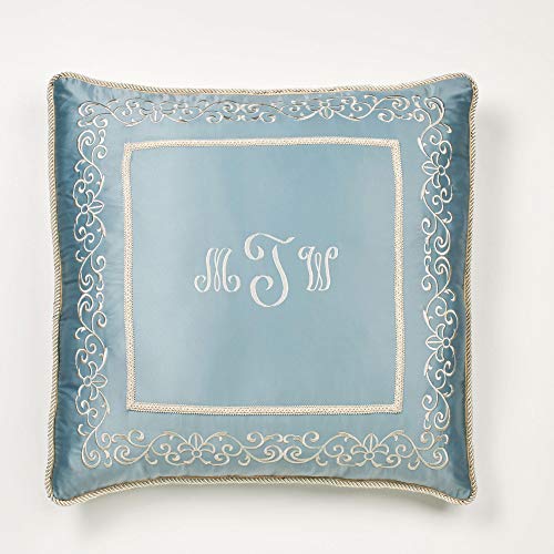 Touch of Class Romantic Regency Embroidered Scrolls on Parisian Blue Corded Sham Sham Piped European