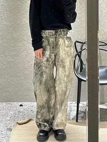 Straight Length Pants Unisex Distressed Neutral Camouflage Splashed Ink Jeans4