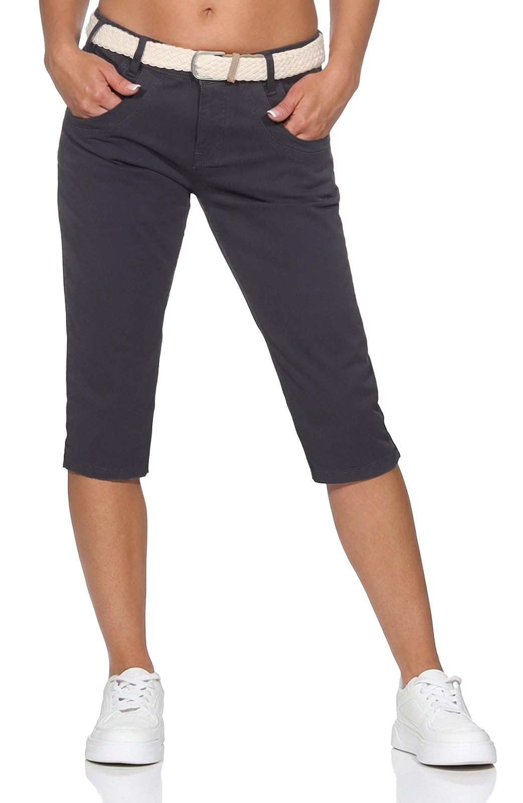 Sublevel Damen Capri Shorts LSL-510 knielange Hose mit Gürtel