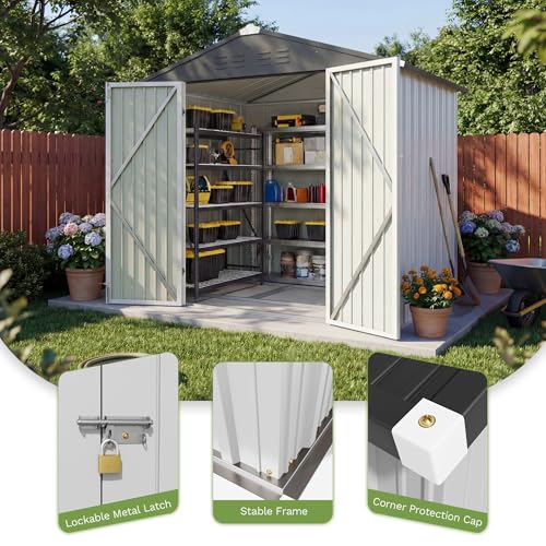 Image of Patiowell 6x4 FT Storage Shed with Floor Frame, Outdoor Metal Garden Sheds