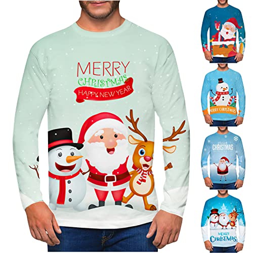 Weihnachtsshirt Herren Langarm Weihnachten Shirt Santa Schneemann...