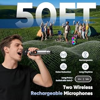 Karaoké Adulte (2026 Nouvelle Génération) | Enceinte Karaoke avec 2 Micro sans Fil | Compatible avec TV/Smartphone/iPad/TWS/AUX/USB/FM | pour Les fête, Les Anniversaire, Les Voyage (Noir)