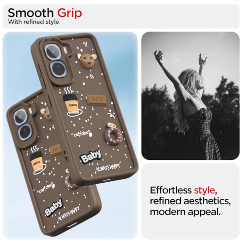 Image of Pikkme Back Cover for Vivo T5 Pro 5G | 3D Bear Silicone Cute & Fun Coffee Cartoon | Full Body Protection Bumper Case (Brown)