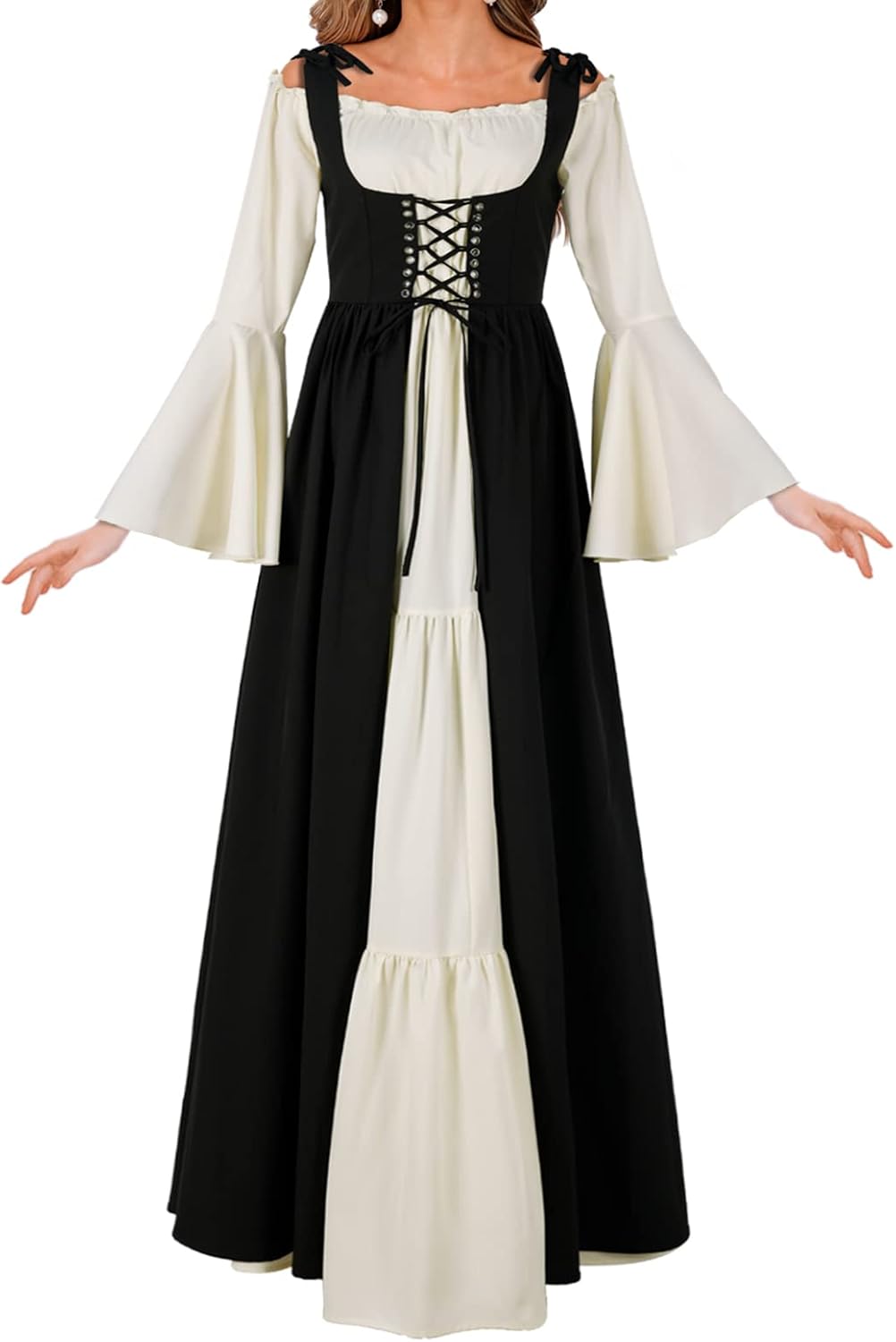 Women's Medieval Renaissance Retro Dress Casual Off Shoulder Flare Sleeve Sling A-line Dress