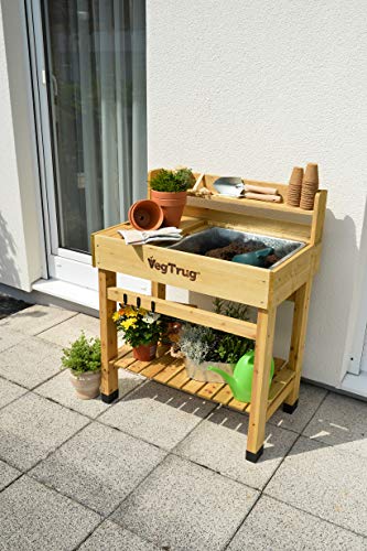 Image of VegTrug Deluxe Potting Bench, Natural | Potting station, garden work surface, seed starting, transplanting and tool storage
