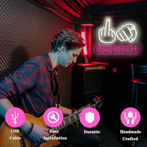 Image of Bad Bitch Fuck Off Neon Sign Wall Decorated for Beer Bar Pub Men Cave Teens Bedroom Room Gaming Room,LED Dimmable USB Light for Christmas Birthday Party