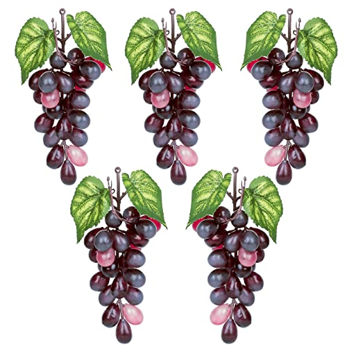 VEOAY 5 Bunches Fake Grapes Decorative Fruit Artificial Grapes for Home House Kitchen Party Wedding Photography Decor - Burgundy Red VEOAY 5 Bunches Fake Grapes Decorative Fruit Artificial Grapes for Home House Kitchen Party Wedding Photography Decor - Burgundy Red