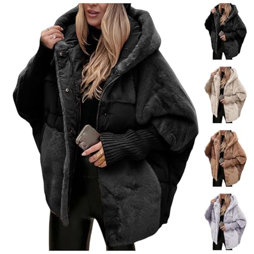 Toumov Hooded Puffer Coat for Women Patchwork Padded Down Jacket Winter Warm Padded Hoodies Trendy Puffer Jacket Outerwear