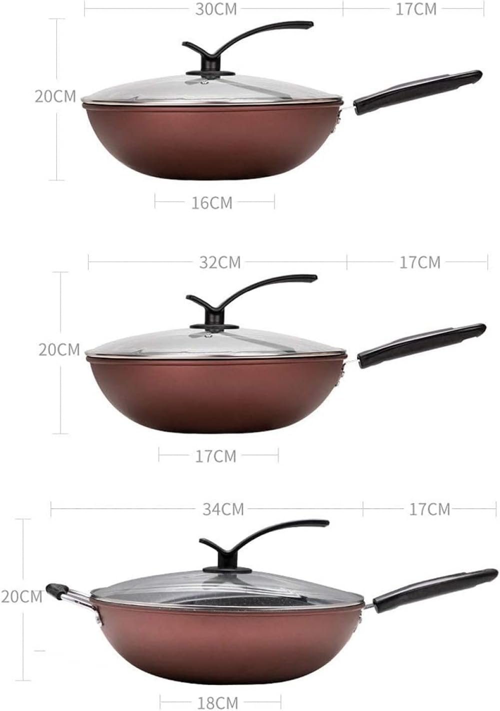 Ghisa di padella Wok, wok e friggi per padelle antiaderente padella inferiore piatto a base di wok con manico ergonomico e fondo piatto, wok antiaderente per tutte le corse, 32 cm (34 cm/13 pollici)
