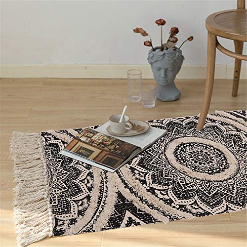 Seavish Tufted Cotton Rug, 2X3 Black Mandala Boho Area Rug, Hand Woven Bohemian Throw Rugs Small Accent Fringe Tassel Rug For Bedroom Bedside Kitchen Laundry Room Bathroom Rug #TOP6