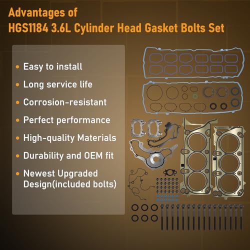 Image of Head Gasket Set w /Bolts Fit 2016-2022 Chrysler Pacifica Ram ProMaster 3500, 3.6L Pentastar Head Gasket Set 16-22 for Chrysler Pacifica Jeep Grand Cherokee Dodge Durango Ram ProMaster 1500 2500 3500