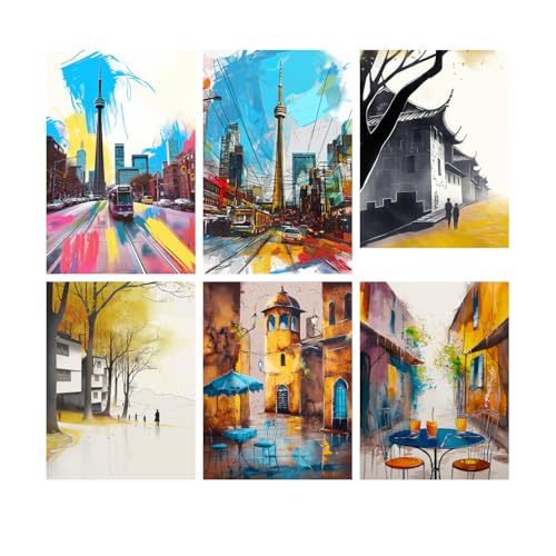 Image of SiddArtify Vibrant Cityscapes - Serene Asian Streets Art Print Set - Sticker - 12x18 Inch - Pack of 6 Wall Room Decoration art Poster Prints