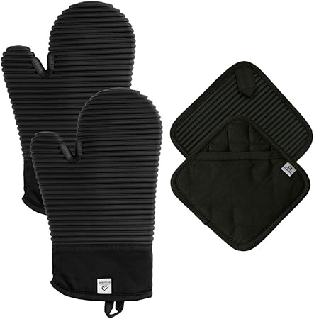 Extra Long Silicone Oven Mitts and Pot Holders Sets |