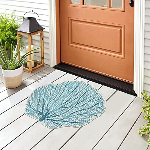 Liora Manne ESENCIA Indoor/Outdoor Power Loomed Latex Back Non Slip Mat - Transitional Coastal Ocean Colorful (Coral Fan Aqua) (3'3"x3'3")