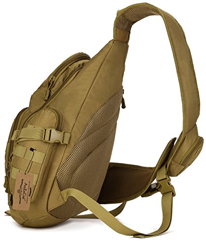 Arcenciel Tactical Sling Pack Military Molle Chest Crossbody Shoulder Bags Motorcycle Bicycle Assault Range Diaper Day Backpack With Patch (Coyote Brown) #TOP1