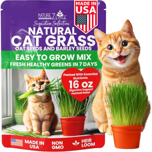 NatureZ Edge Premium Cat Grass Seeds for Indoor Cats Non GMO - 1 lb Oat & Barley Grass for Indoor Cats Cat Plant Kitty Lawn Pet Grass Hierba para Gatos Made in USA