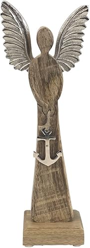 Beachcombers B23275 - Figura de ángel con alas de aluminio y ancla, 11.5 pulgadas de altura, madera