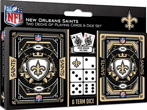 Masterpieces Officially Licensed NFL New Orleans Saints 2-Pack Playing Cards & Dice Set for Adults