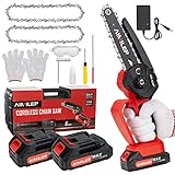 Mini chainsaw, AIMILER 6inch Portable Chainsaw, Cordless Chain Saw With 2 Battery Safety and Full Lock for Cutting Trees and Pruning Branches and Gardens. (red)