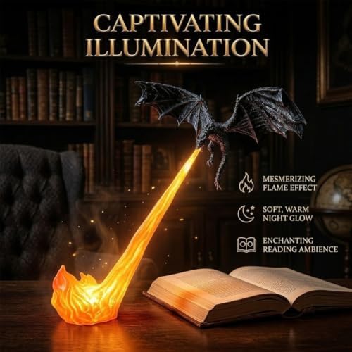 Dragon Bookshelf Light,3D Printed Fire Breathing Dragon with Wings,A-L