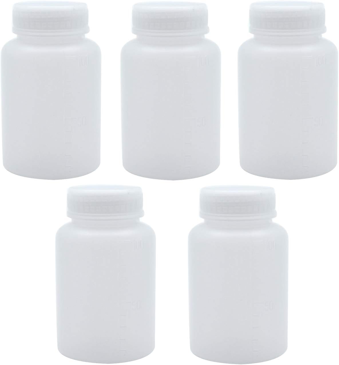 Sscon 5Pcs 100ml Plastic Wide Mouth Laboratory Reagent Bottles Sample Sealing Bottles(White)