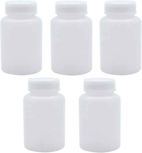 Sscon Botellas de reactivo de laboratorio de boca ancha de plástico de 3.4 fl oz, botellas de sellado de muestras (blanco)
