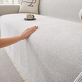 HAOMAIJIA Non Slip Couch Cover Sofa Covers for 3 Cushion Couch Washable sectional Couch Covers for Dogs pet Furniture Protector Couch Cover Blanket for Living Room (Off White, 91'x134')