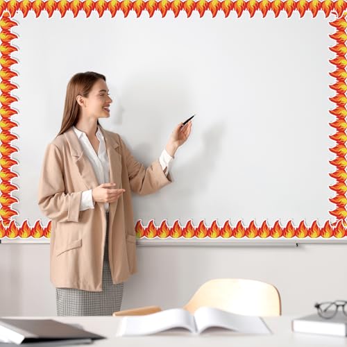 Image of Whaline 65.6Ft Fire Bulletin Board Border Glitter Red Fire Die Cut Trim Border Roll for Back to School Chalkboard Wall Decor