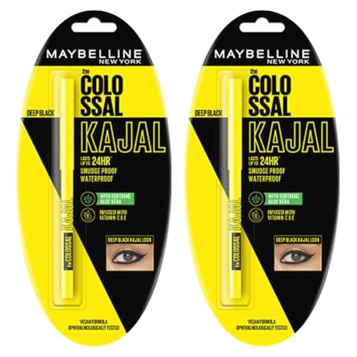 Maybeline New York Colossal Kajal Dark black, Waterproof kajal, 24Hrs Stay Kajal 0.35g (pack of 2)